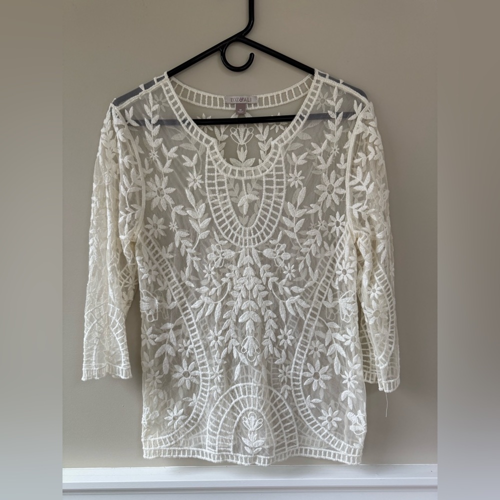 Cream Embroidered bohemian Sheer lace Tunic Top